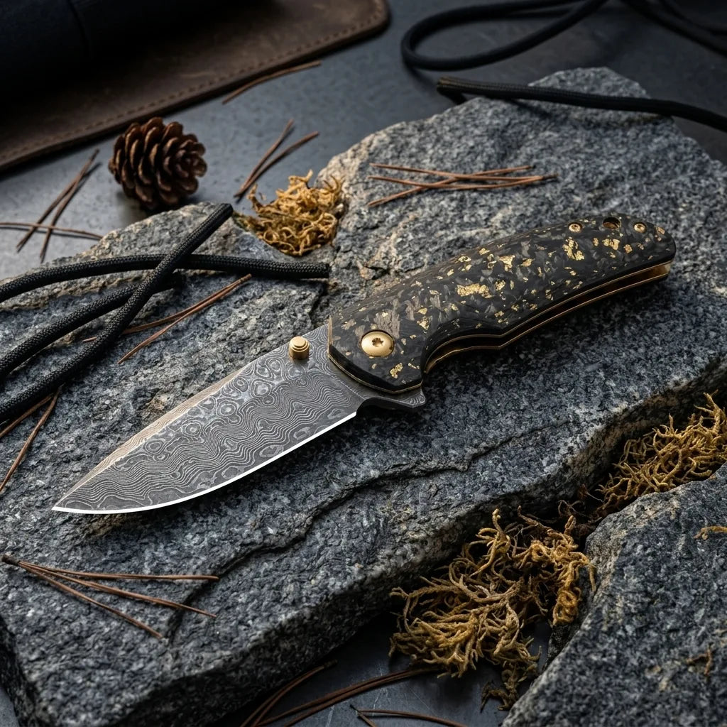 Damascus Folding Knife Eagle Eye EDC Collectible Gift - 6111