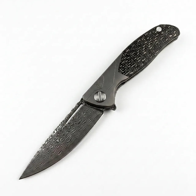 Damascus Folding Knife Bear  EDC Collectible Gift - 6787