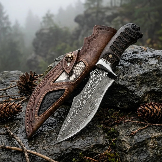Damascus Straight Knife BLAC Collectible Fixed Blade - 5346