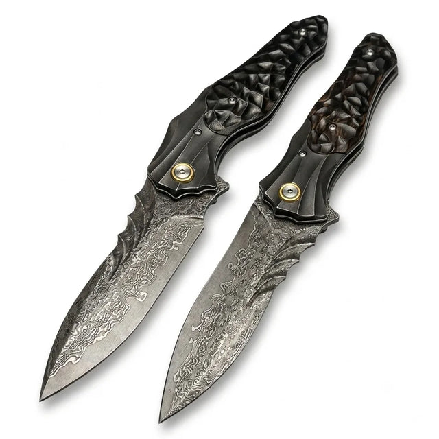 Damascus Folding Knife Magic EDC Collectible Gift - 6963