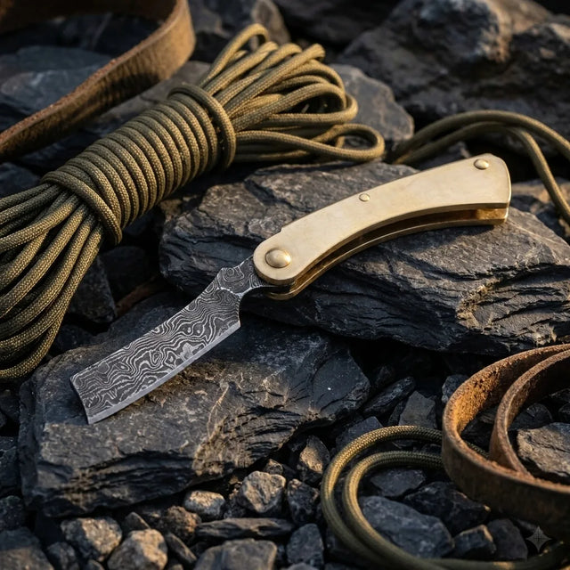Damascus Folding Knife Mini  EDC Collectible Gift - 4967