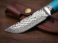 Damascus Folding EDC Knife Ebony Horn Camping - 3716