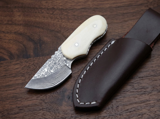 Damascus Mini Tactical Dagger Bone Handle Outdoor - 3760