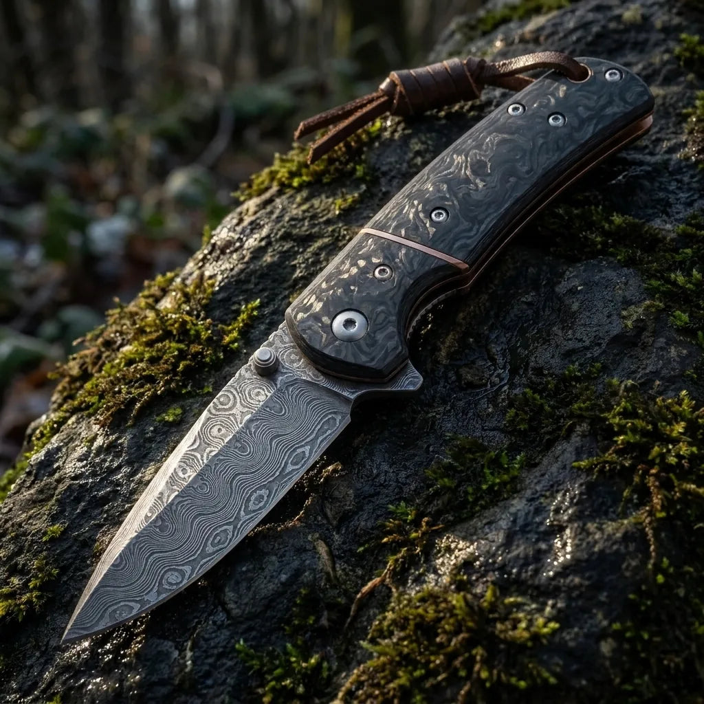 Damascus Folding Knife Night EDC Collectible Gift - 6175