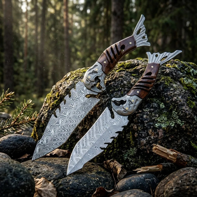 Damascus Fixed Blade Cloud Shark Camping Fixed Knife - 6190