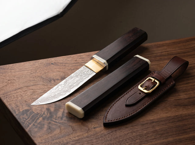 Damascus Katana Display Knife Ebony EDC - 4881