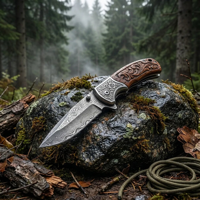 Damascus Folding Knife Chine EDC Collectible Gift - 6002
