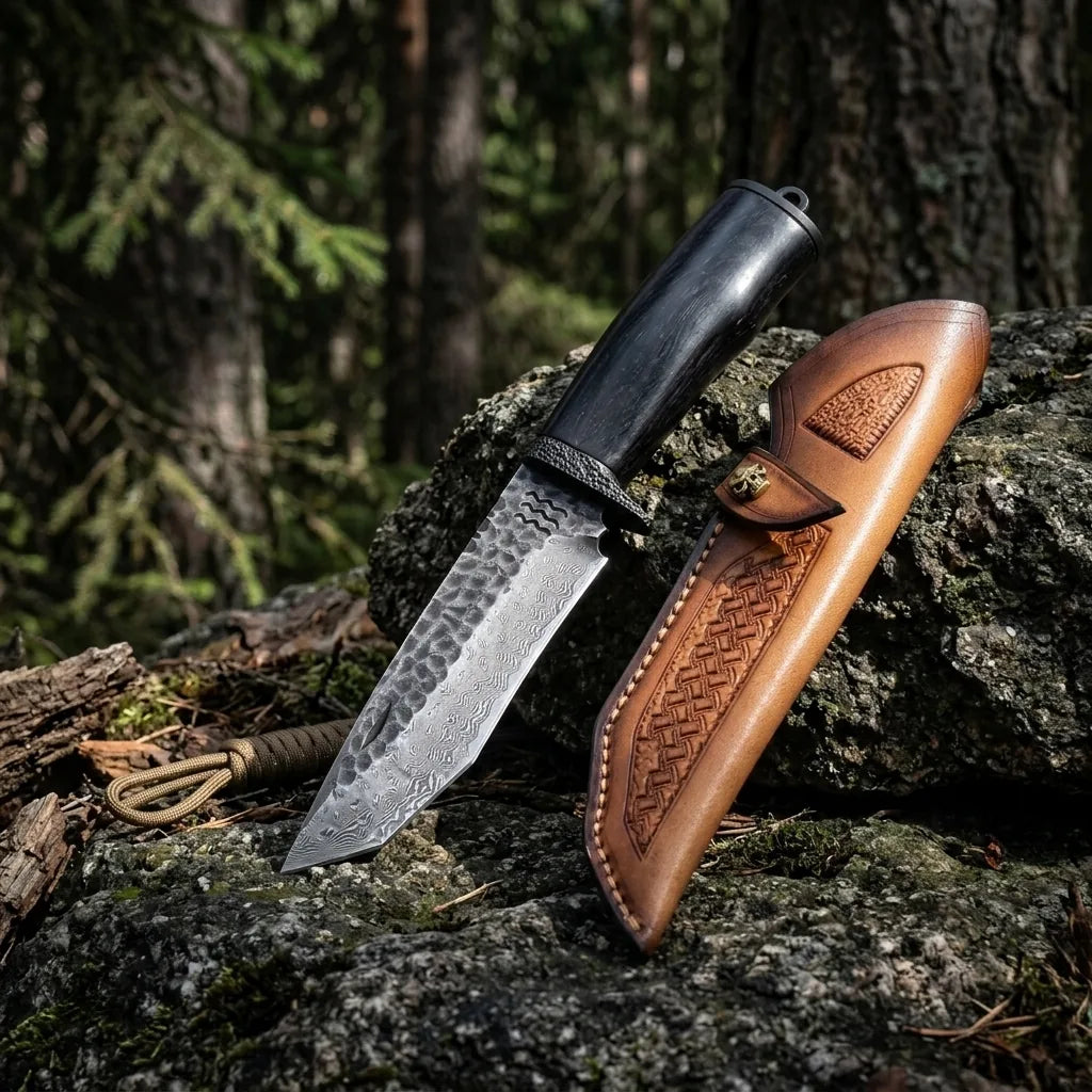 Damascus Straight Knife Chun Collectible Fixed Blade - 5619