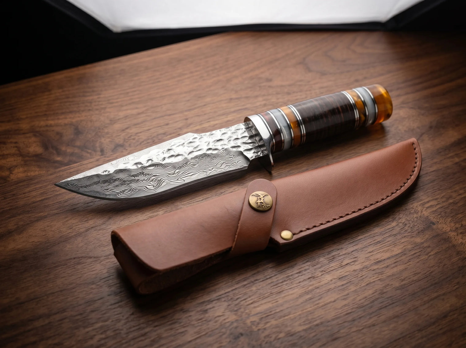 Damascus Hunting Fixed Blade Knife Outdoor EDC - 4016