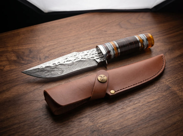 Damascus Hunting Fixed Blade Knife Outdoor EDC - 4016