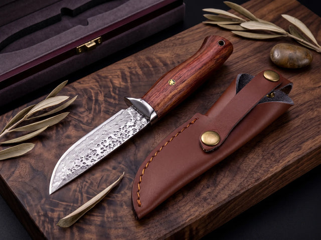 Damascus Folding EDC Knife Rosewood Handle - 4387