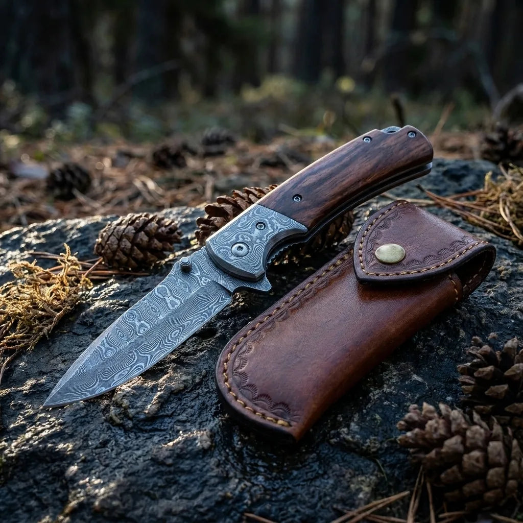 Damascus EDC Folder VG10 Flounder Camping EDC Folder - 5569