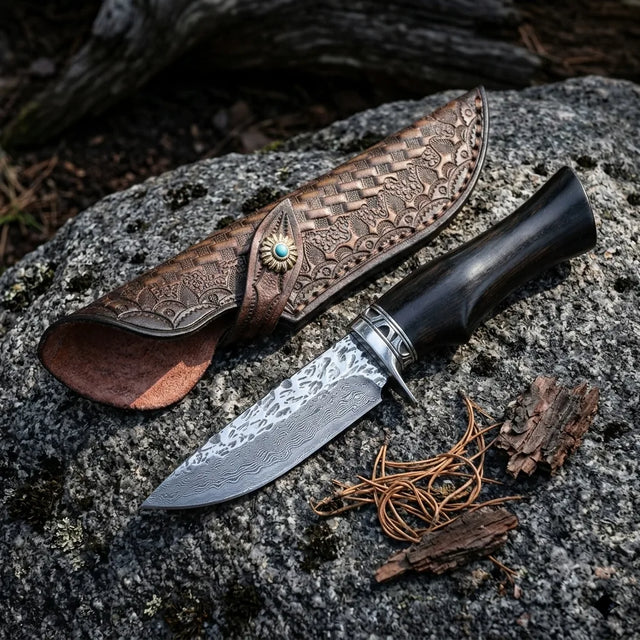Damascus Straight Knife Hunt Collectible Fixed Blade - 5349
