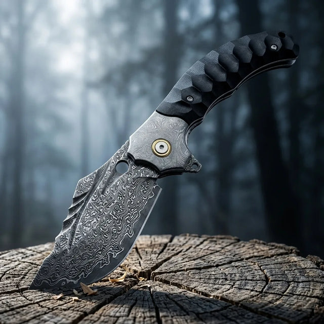 Damascus Folding Knife Fat T EDC Collectible Gift - 7115