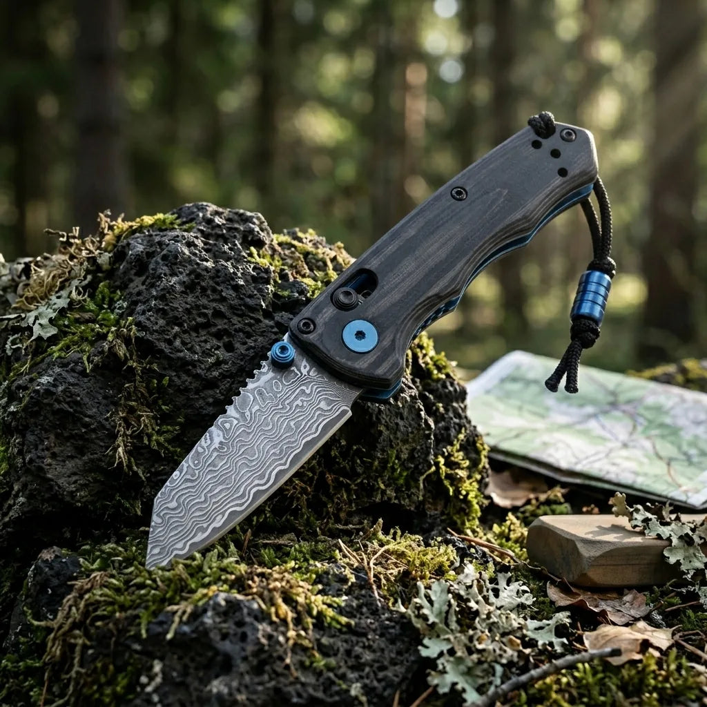 Damascus Folding Knife BENCH EDC Collectible Gift - 6502