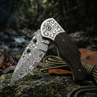 Damascus Folding Knife Leader Mini Camping EDC Folder - 6426