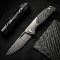 Damascus Folding Knife Bear  EDC Collectible Gift - 6787