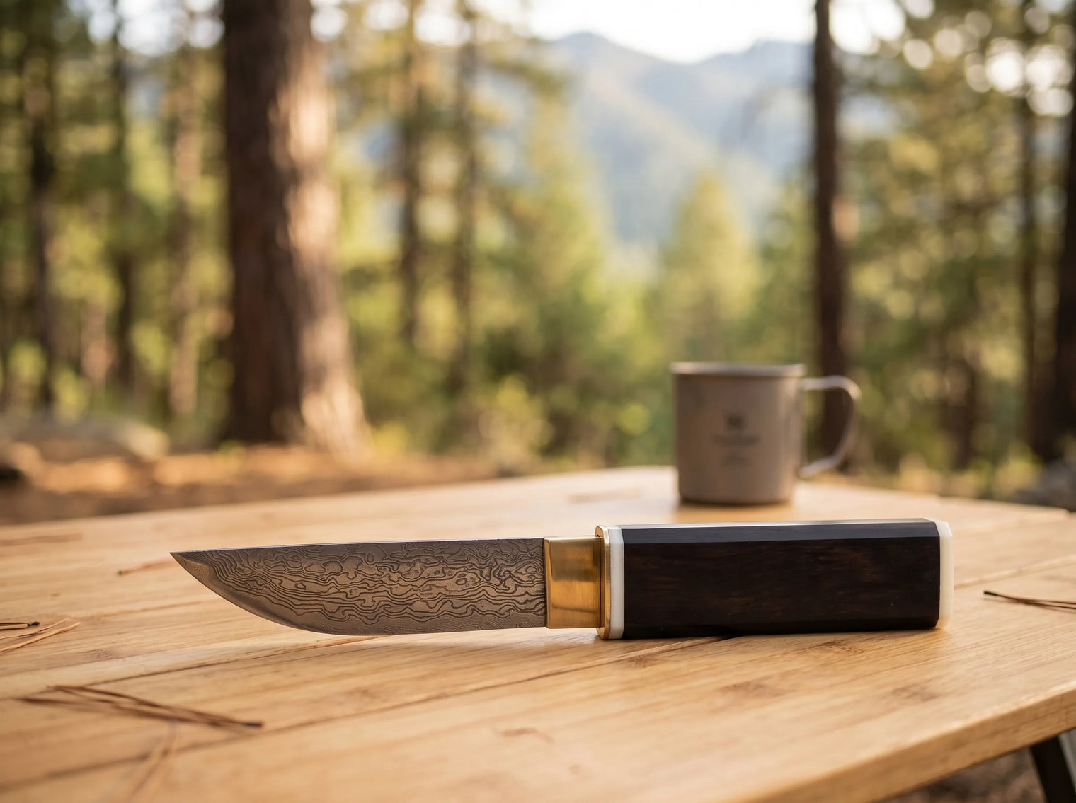 Damascus Katana Display Knife Ebony EDC - 4881