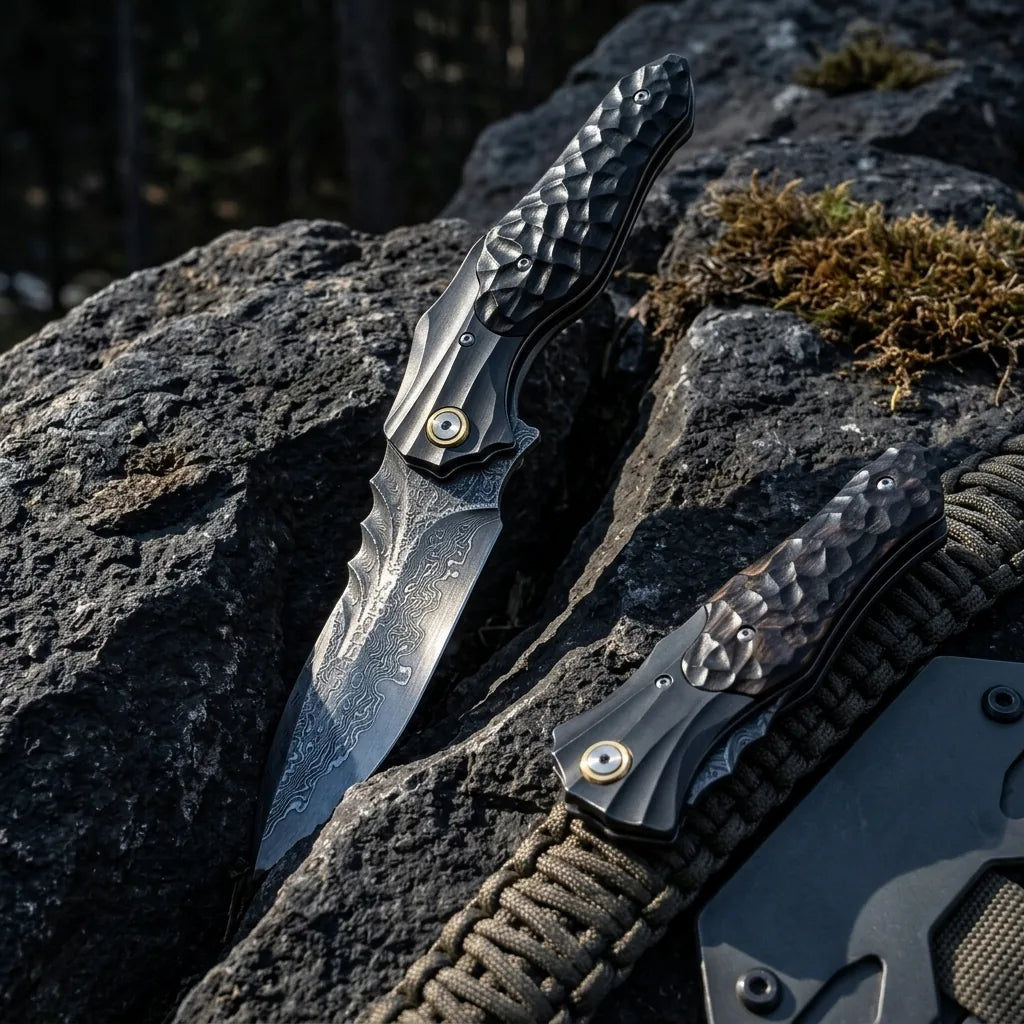 Damascus Folding Knife Magic EDC Collectible Gift - 6963