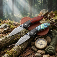 Damascus Folding Knife Hunti EDC Collectible Gift - 4375