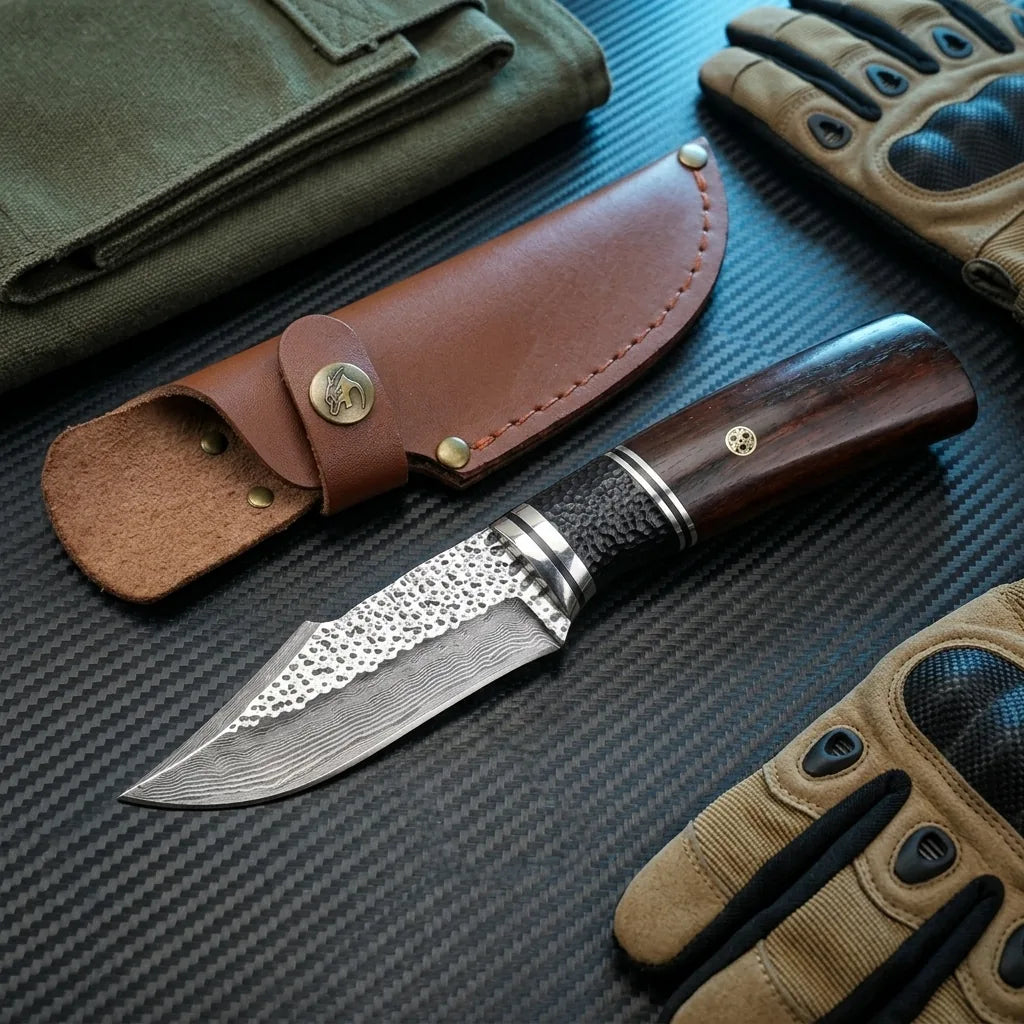 Damascus Straight Knife Blac Collectible Fixed Blade - 5628