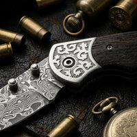 Damascus Folding Knife Leader Mini Camping EDC Folder - 6426