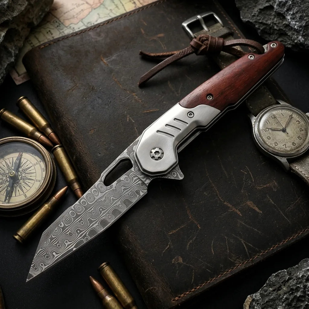 Damascus Folding Knife LUOKE EDC Collectible Gift - 6036
