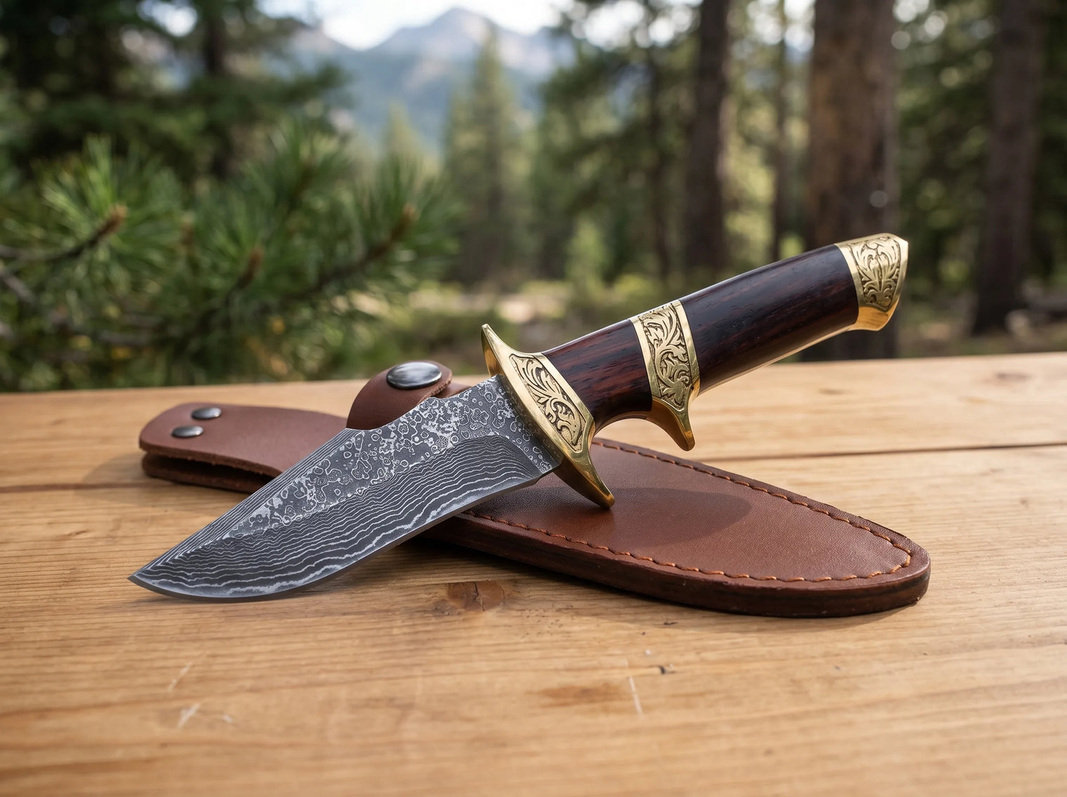 Damascus Hunting Fixed Blade Knife Outdoor EDC - 2936