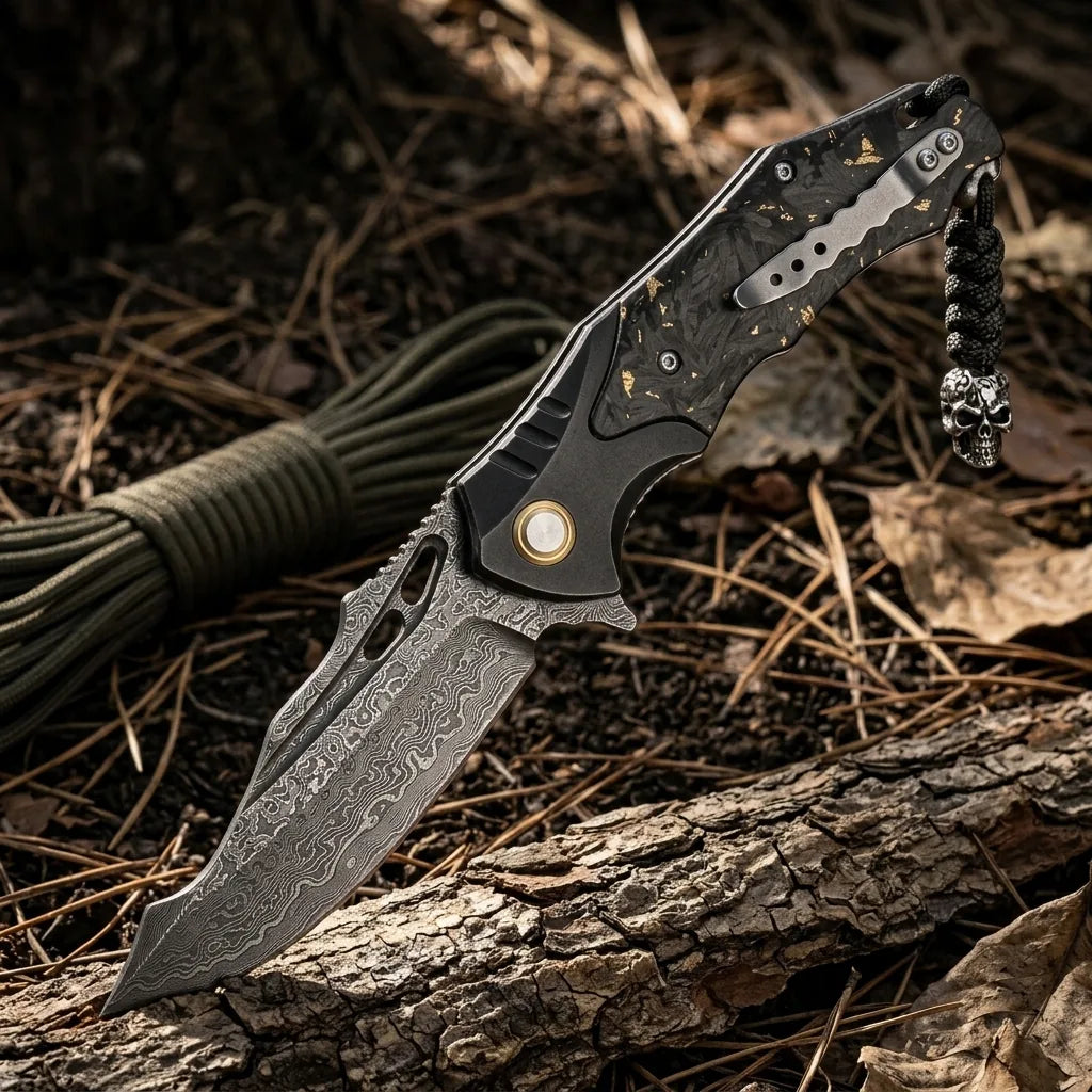 Damascus Folding Knife Lingxi EDC Collectible Gift - 6658