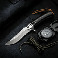 Damascus Fixed Blade Black Bear Camping Fixed Knife - 5596