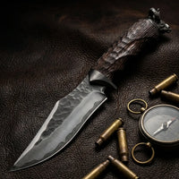 Damascus Fixed Blade Black Goat Camping Fixed Knife - 5622