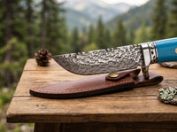 Damascus Folding EDC Knife Ebony Horn Camping - 3716