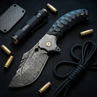 Damascus Folding Knife Fat T EDC Collectible Gift - 7115