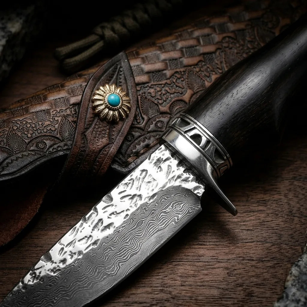 Damascus Straight Knife Hunt Collectible Fixed Blade - 5349