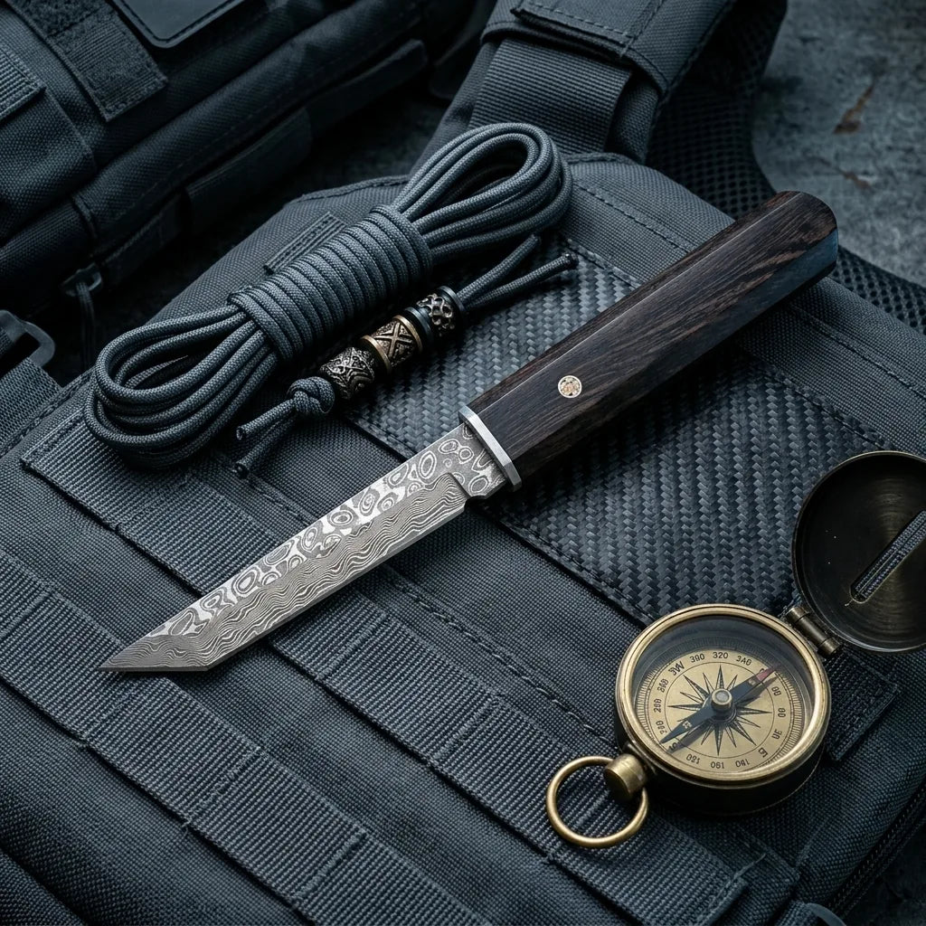 Damascus Straight Knife Kend Collectible Fixed Blade - 5594
