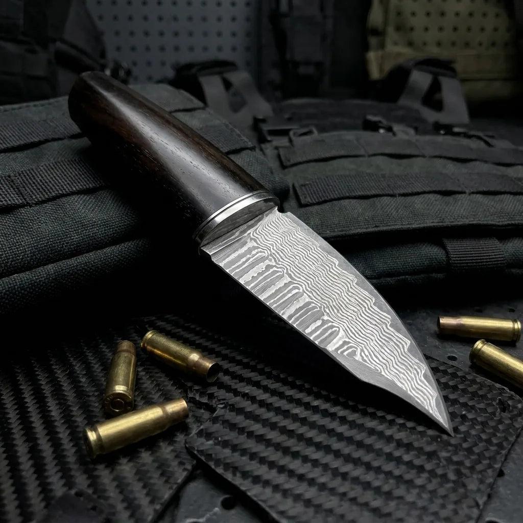 Damascus Straight Knife V G1 Collectible Fixed Blade - 5776