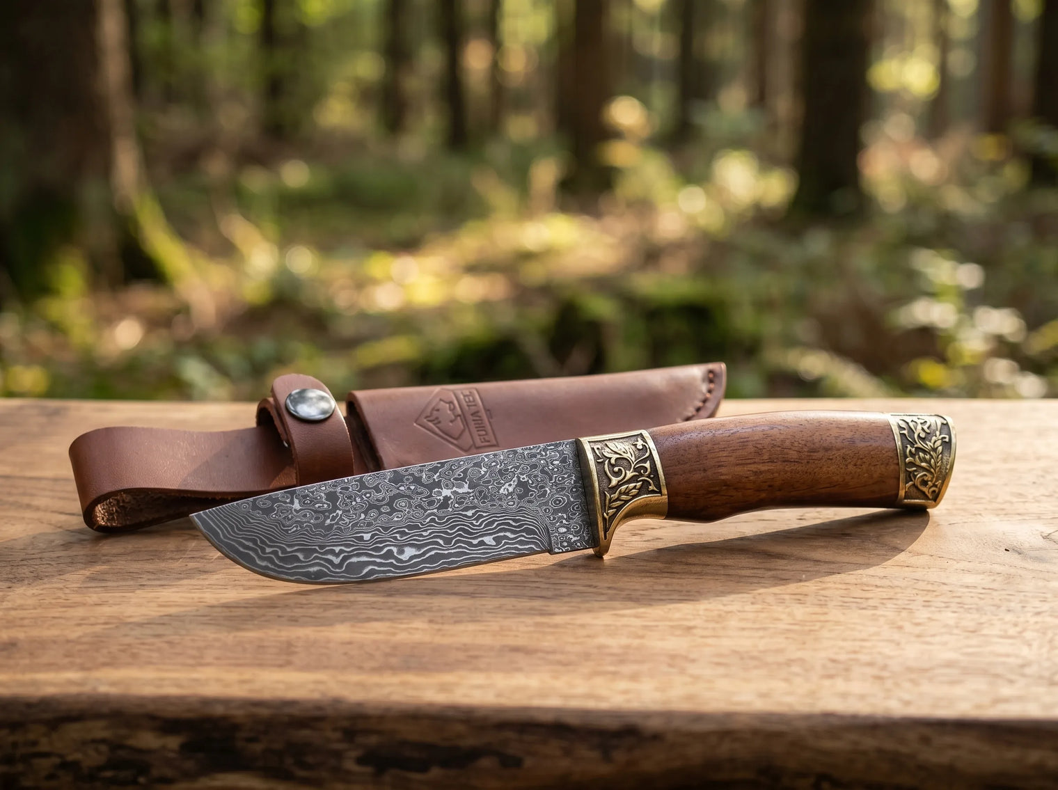 Damascus Hunting Fixed Blade Knife Outdoor EDC - 3664