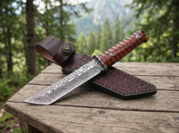 Damascus Samurai Display Knife Rosewood EDC - 4553