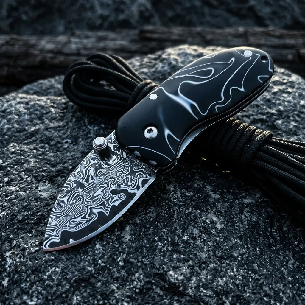 Damascus Folding Knife Littl EDC Collectible Gift - 5916