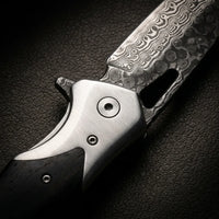 Damascus Folding Knife Ebony EDC Collectible Gift - 6475