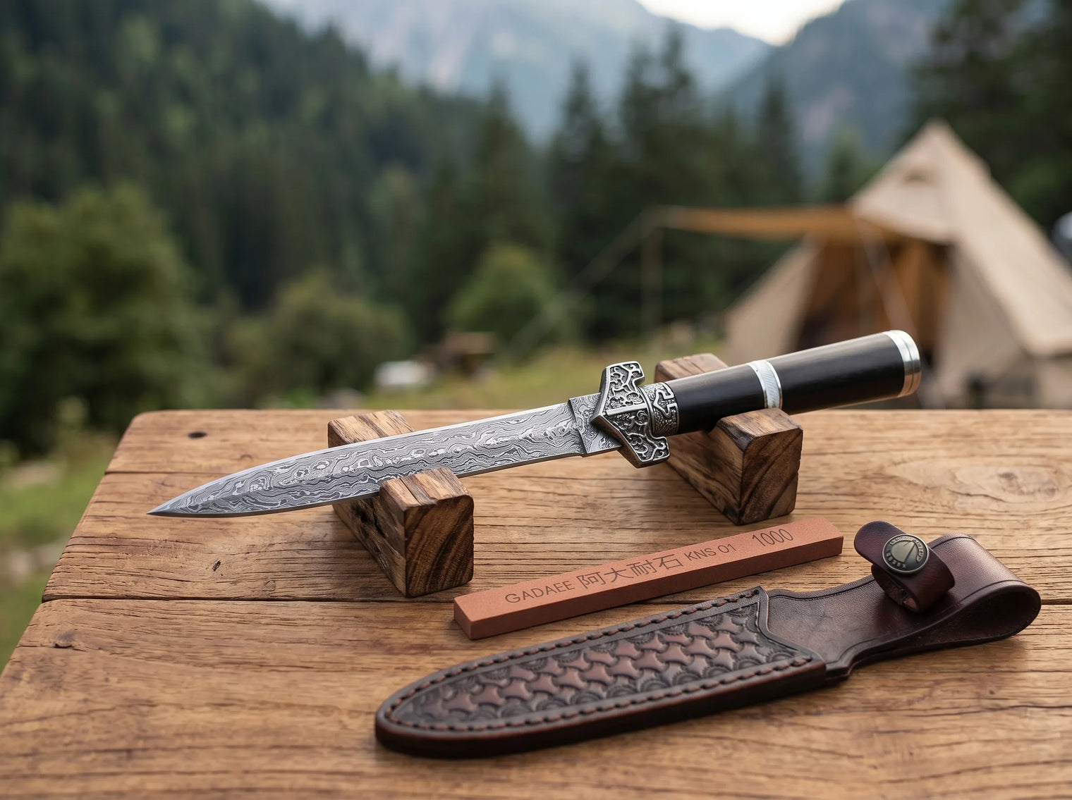 Damascus Mini Katana Display Knife EDC Samurai - 4399
