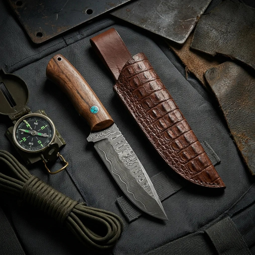 Damascus Straight Knife Akab Collectible Fixed Blade - 5724