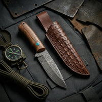 Damascus Straight Knife Akab Collectible Fixed Blade - 5724