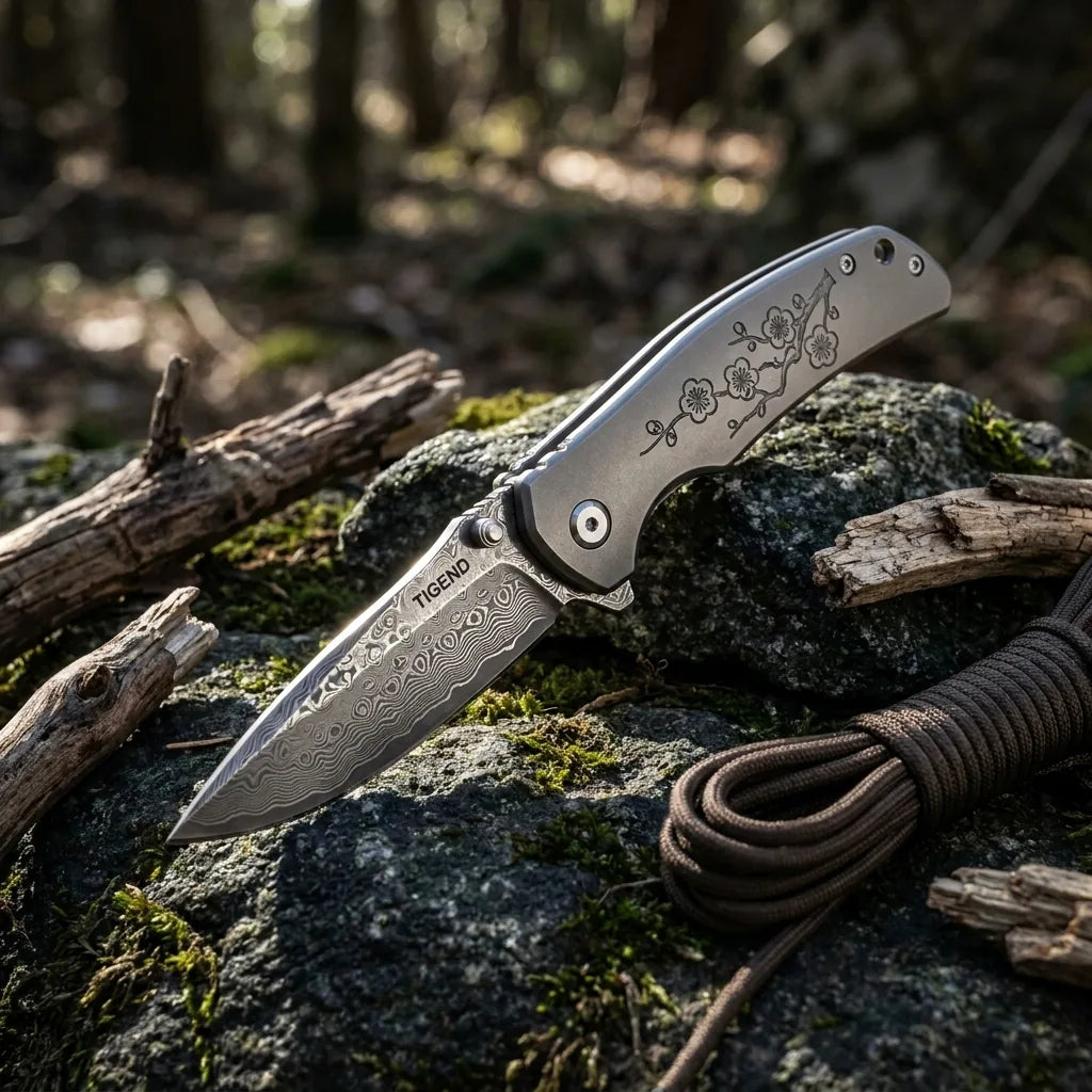Damascus Folding Knife Damas EDC Collectible Gift - 5636
