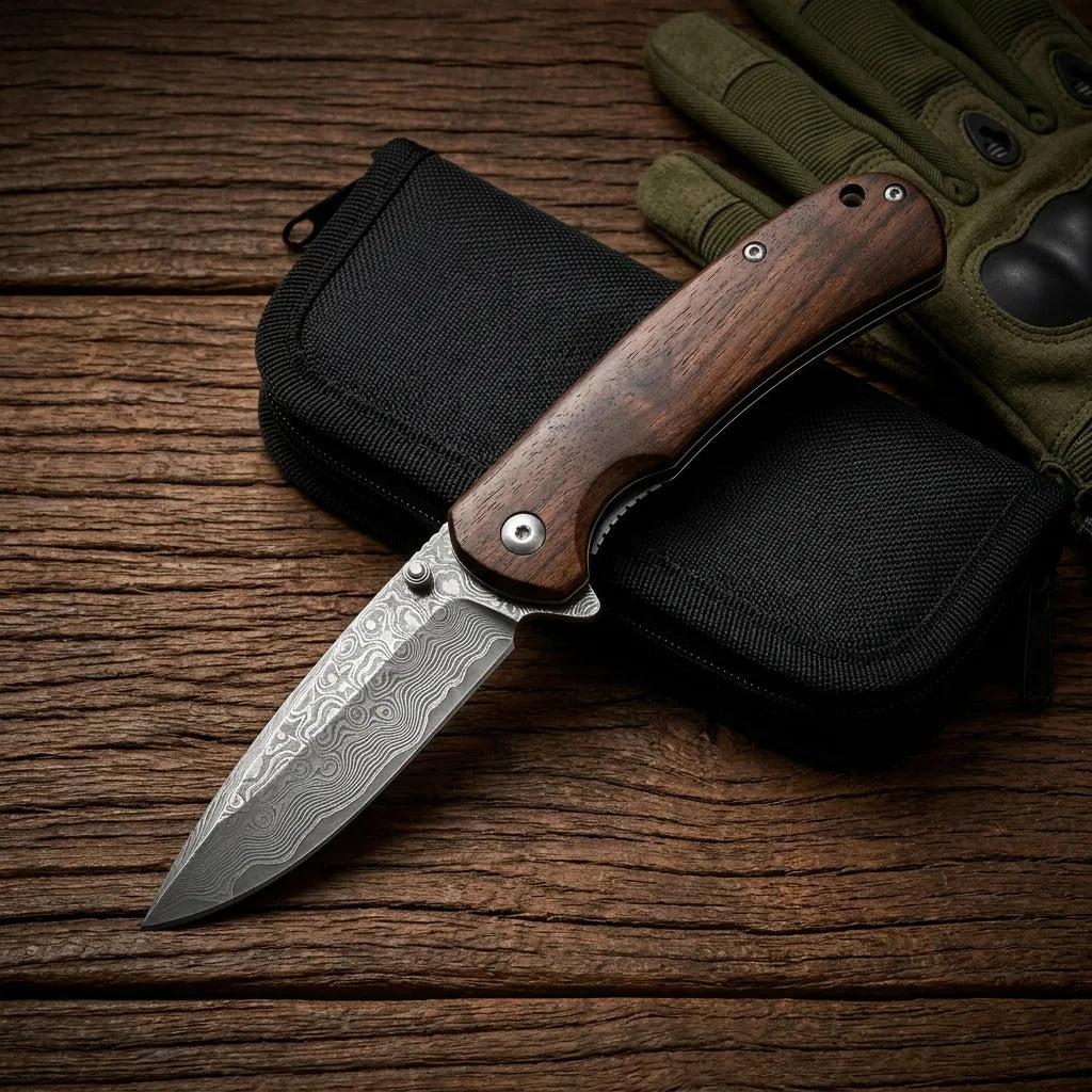 Damascus Folding Knife Mosco EDC Collectible Gift - 4289