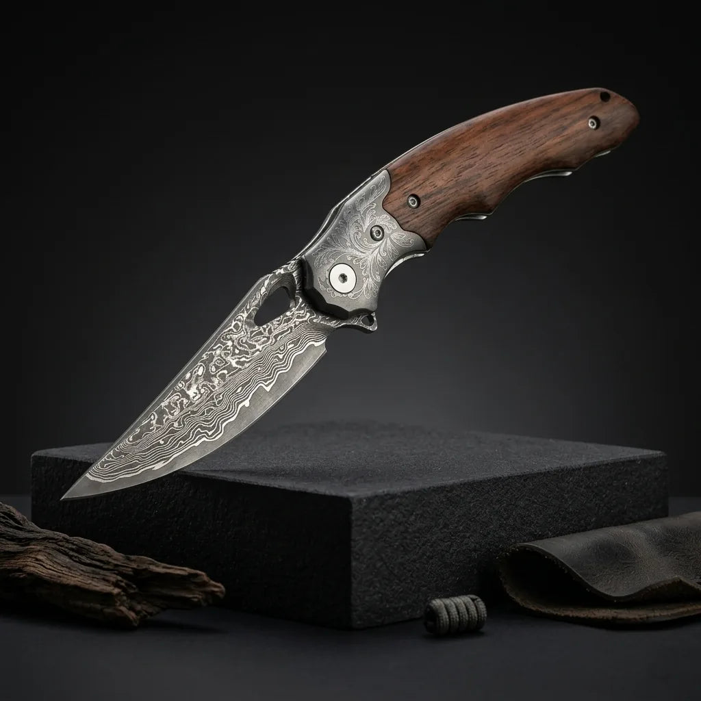 Damascus Folding Knife Spiri EDC Collectible Gift - 7103