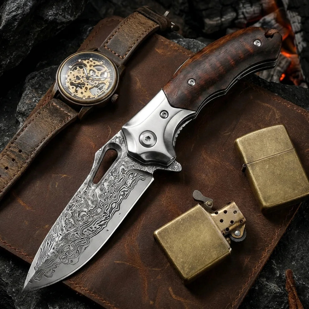 Damascus Folding Knife Arrow EDC Collectible Gift - 5461