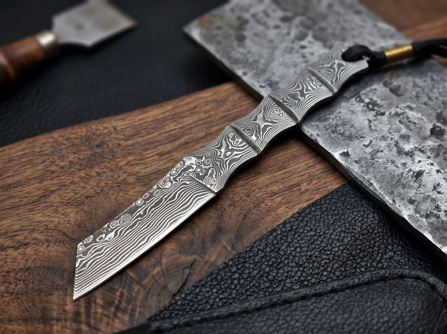 Damascus Camping Fixed Blade Knife Bamboo EDC Blade 2932