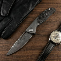 Damascus Folding Knife Bear  EDC Collectible Gift - 6787