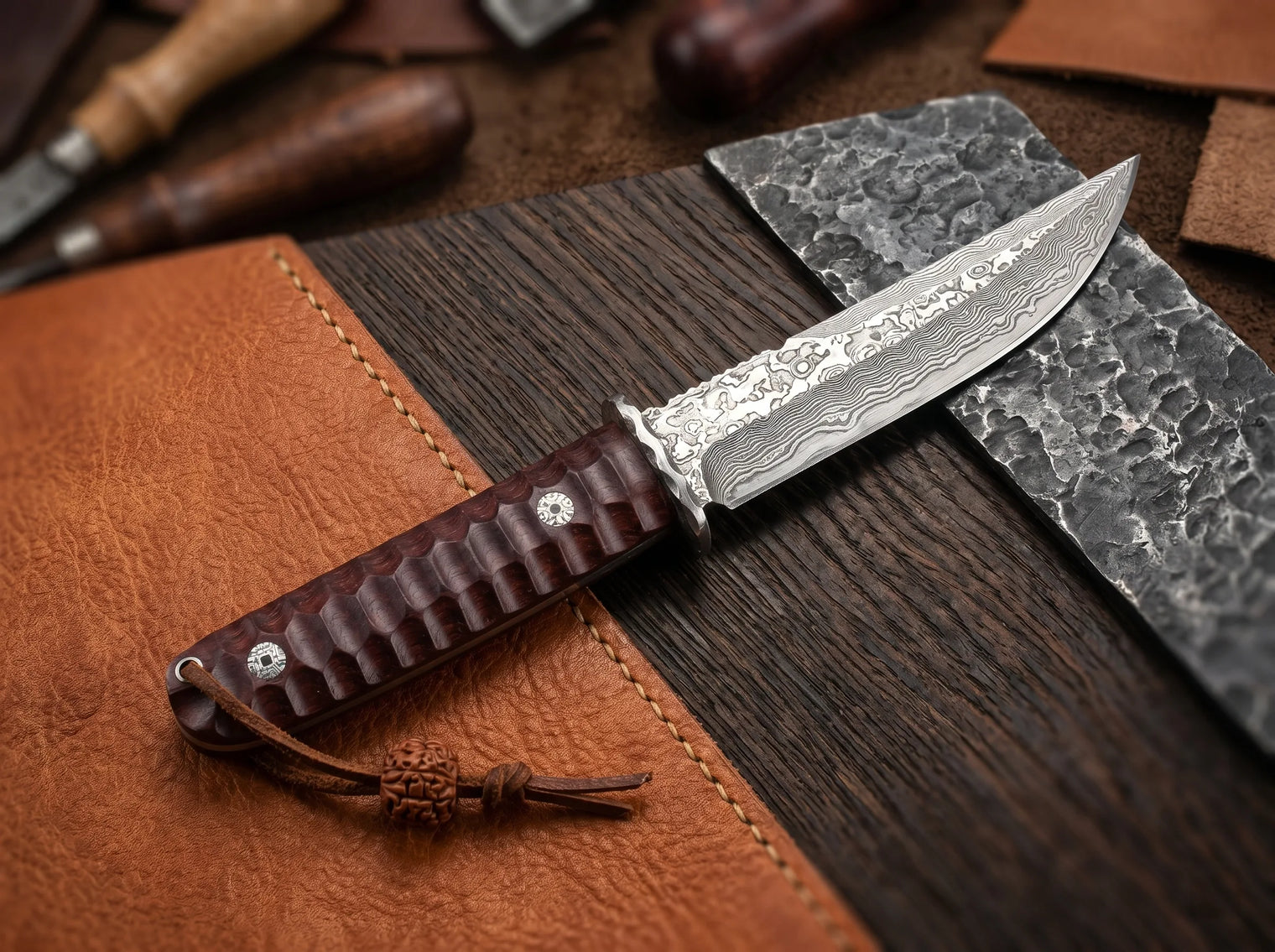 Damascus Samurai Katana Display Knife Rosewood - 5030